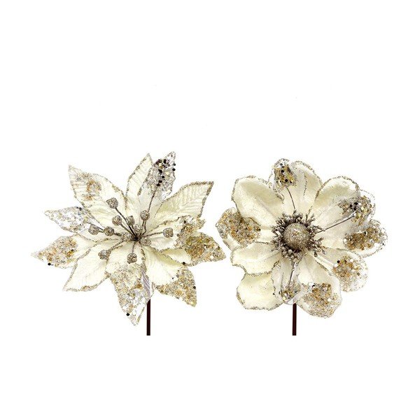Set di 2 decorazioni natalizie in plastica bianco crema a forma di fiore di Vera - DecoKing