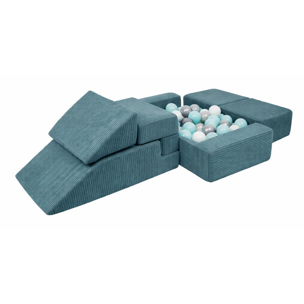 Gioco per psicomotricità turchese in velluto a coste 6 pz altezza totale 40 cm 100x35 cm Montessori – Meowbaby | Giochi per parco giochi da interno