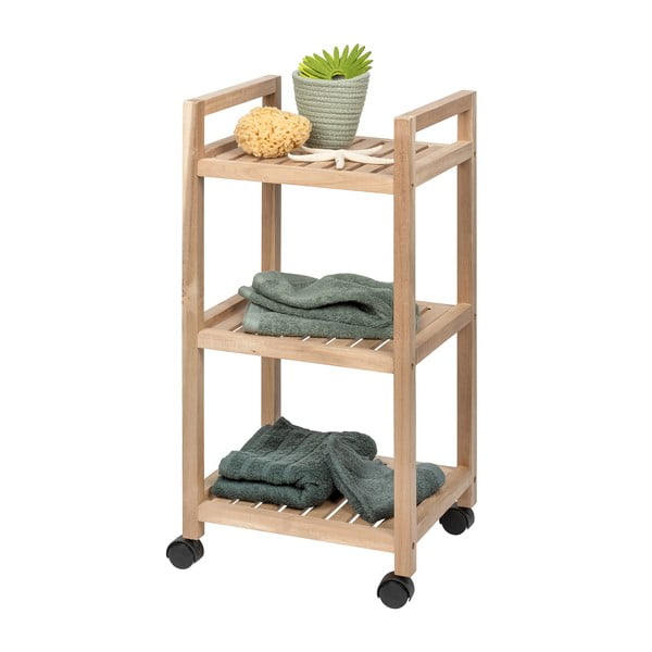 Scaffale da bagno in legno di acacia con tre ripiani su ruote 35x72 cm Acina - Wenko-image-3