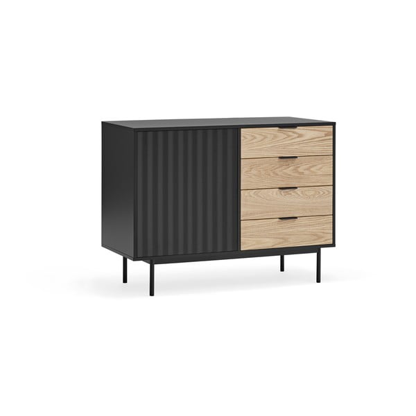 Cassettiera bassa nera effetto rovere 108x80 cm Sierra - Teulat-image-3