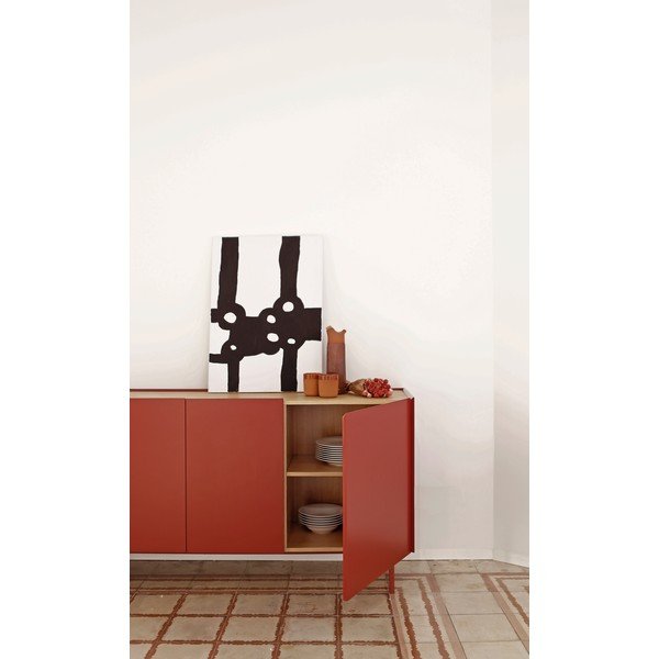 Cassettiera bassa rossa effetto rovere 165x78 cm Arista - Teulat-image-4