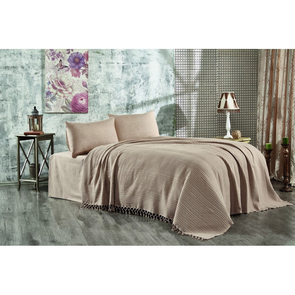 Copriletto beige in cotone 220x240 cm Lotus – Mijolnir | Copriletti