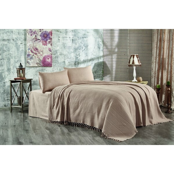 Copriletto beige in cotone 220x240 cm Lotus – Mijolnir