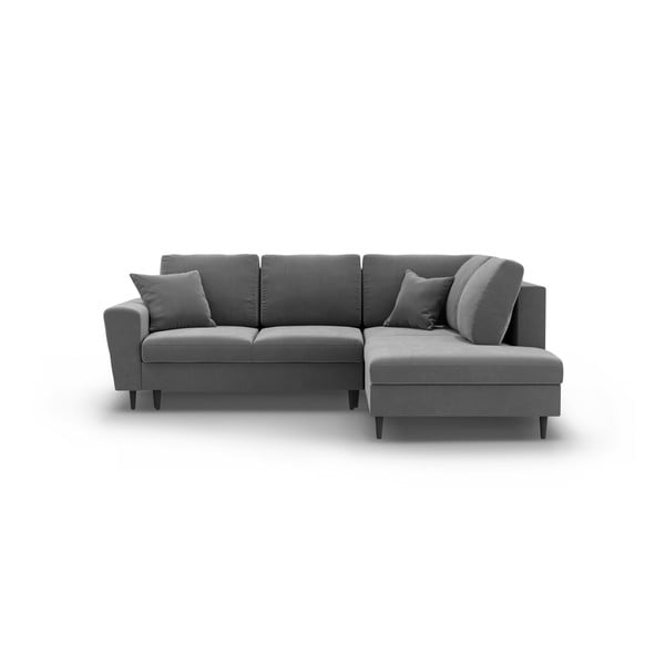 Divano angolare grigio chiaro allungabile e con contenitore (con penisola a destra/a L) con rivestimento in velluto Kyoto – Cosmopolitan Design