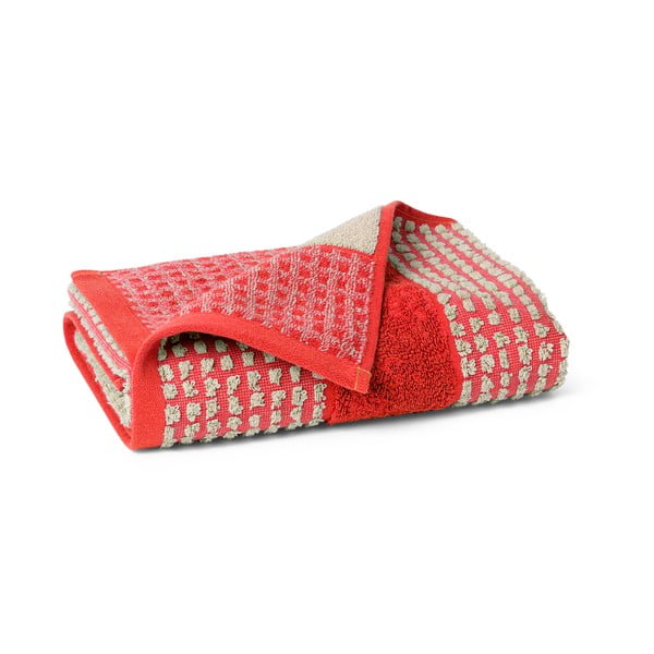 Asciugamano rosso in spugna di cotone biologico 50x100 cm Check - JUNA-image-2