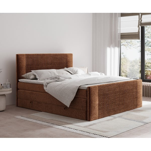 Letto boxspring arancione con contenitore 200x200 cm Bergamo – Maison de Rêve-image-1