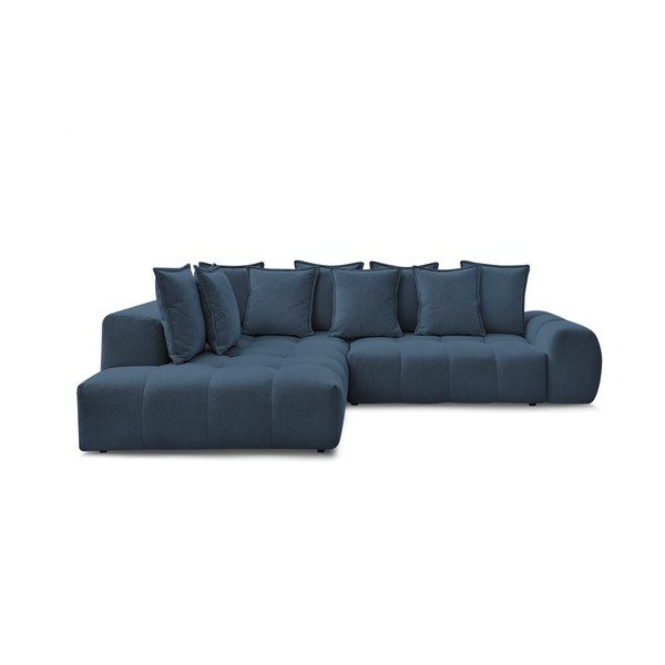 Divano angolare blu scuro allungabile e con contenitore (penisola a sinistra/a L) con rivestimento in ciniglia Everest – Bobochic Paris