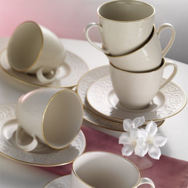 Set di 6 tazze e piattini in porcellana Kutahya Simple Gold - Kütahya Porselen
