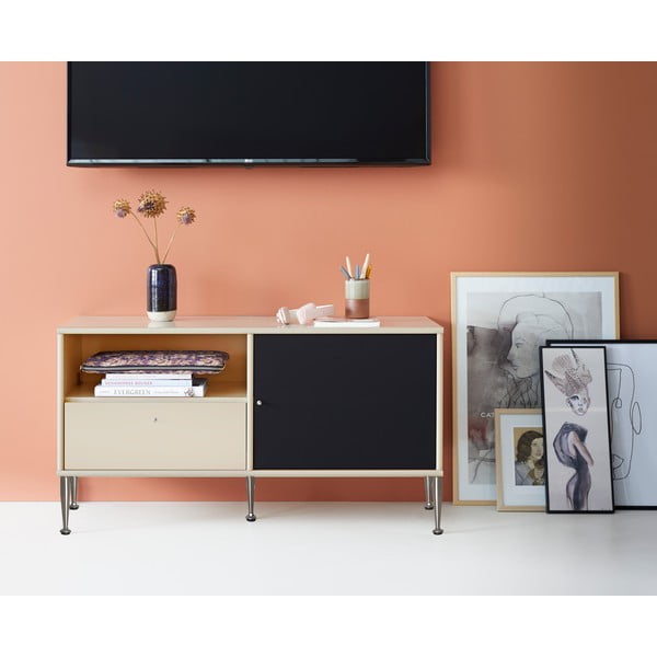 Cassettiera TV beige con gambe in metallo 222 Mistral - Hammel Furniture-image-1