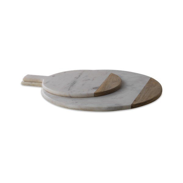 Tagliere in marmo bianco e legno di mango , ø 32 cm Bwari - Nkuku-image-1