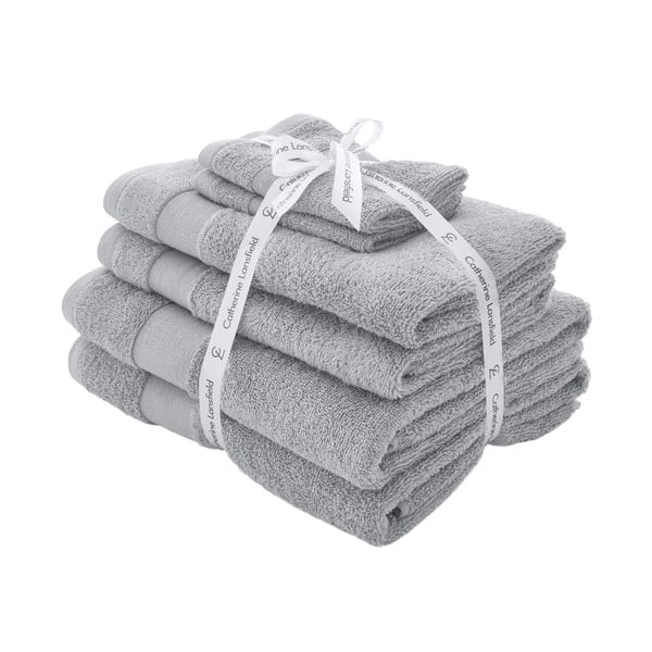 Set di asciugamani per viso e corpo tipo terry grigio chiaro in cotone 6 pz Anti-Bacterial – Catherine Lansfield