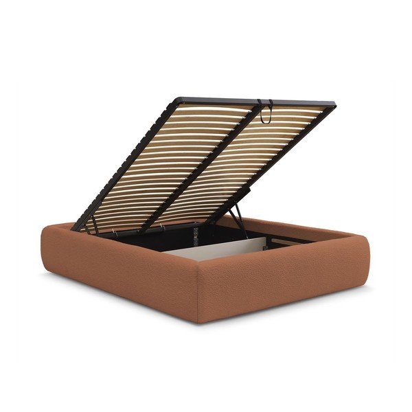 Letto matrimoniale imbottito arancione con contenitore/senza testiera con rete inclusa 160x200 cm Inera – Bobochic Paris-image-3