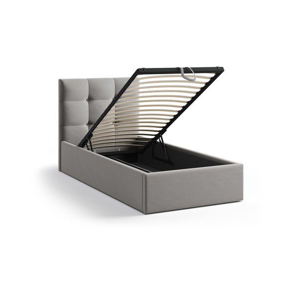 Letto singolo imbottito grigio con contenitore con rete inclusa 90x200 cm Phaedra – Micadoni -image-1