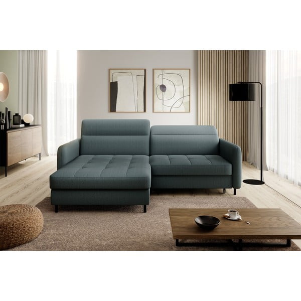 Divano angolare verde polveroso allungabile/con contenitore (con penisola a sinistra/con chaise lounge) e rivestimento in velluto Gomsi – ELTAP-image-3