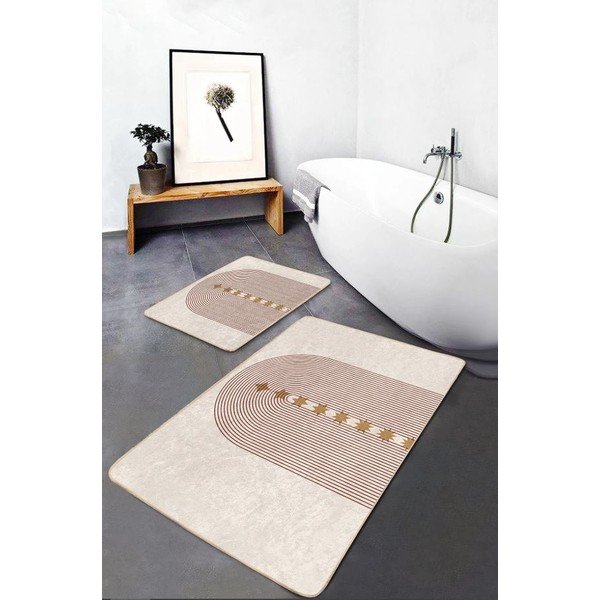 Set di tappetini per il bagno beige in velluto 2 pz 60x100 cm – Mila Home-image-1