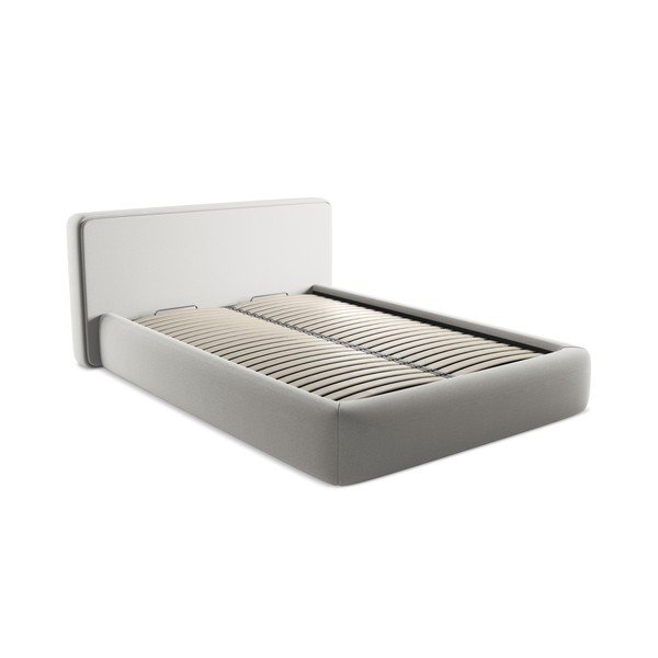 Letto matrimoniale imbottito grigio chiaro con contenitore con griglia 140x200 cm Kiana - Makamii
