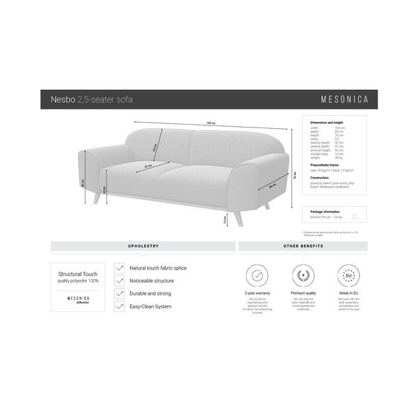 Divano blu scuro 193 cm Nesbo - MESONICA-image-3