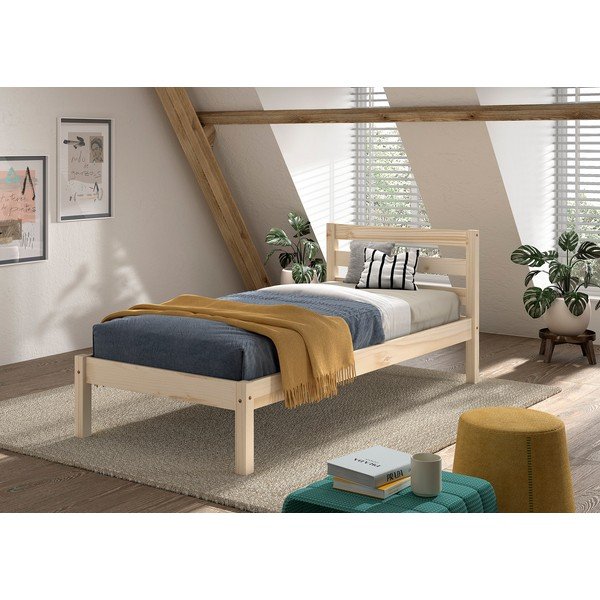 Letto da bambini di colore naturale in pino massiccio rete non inclusa 90x200 cm Pino – Vipack-image-1