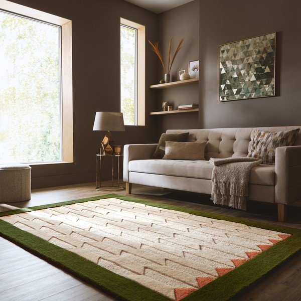 Tappeto verde/di colore naturale in lana tessuto a mano 200x290 cm Apex Border Wool – Flair Rugs-image-1