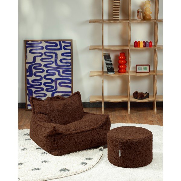 Pouf a sacco per bambini marrone scuro con rivestimento in bouclé Warm Hazel – Wigiwama-image-1