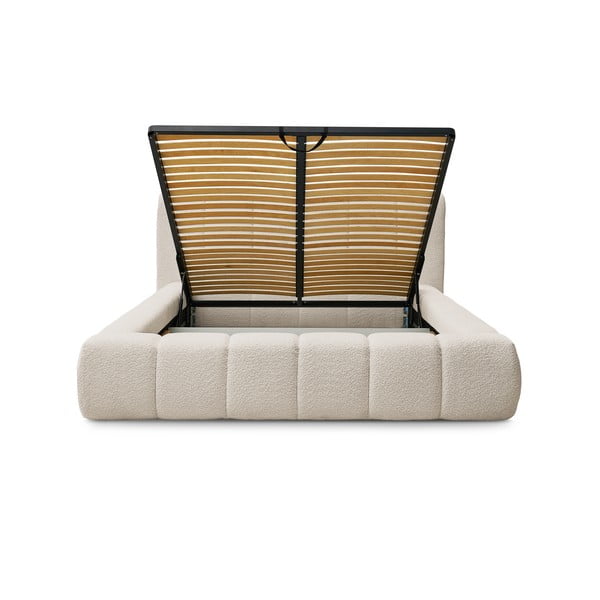 Letto matrimoniale imbottito beige contenitore e rete inclusi 140x190 cm Denali - Bobochic Paris-image-4