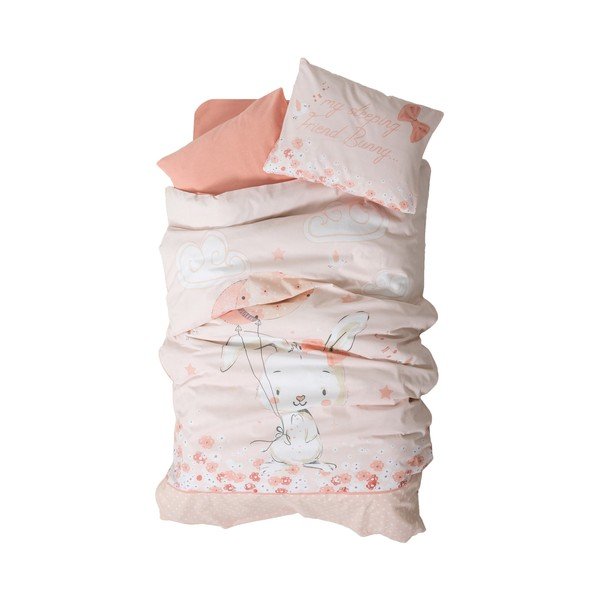 Set copripiumino e federa da bambini rosa in cotone renforcé per culla con lenzuolo incluso/4 pezzi 100x150 cm Rapeti – Mijolnir