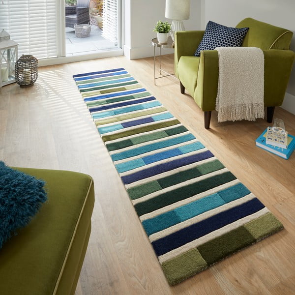 Tappeto verde in lana 60x230 cm Piano - Flair Rugs-image-1