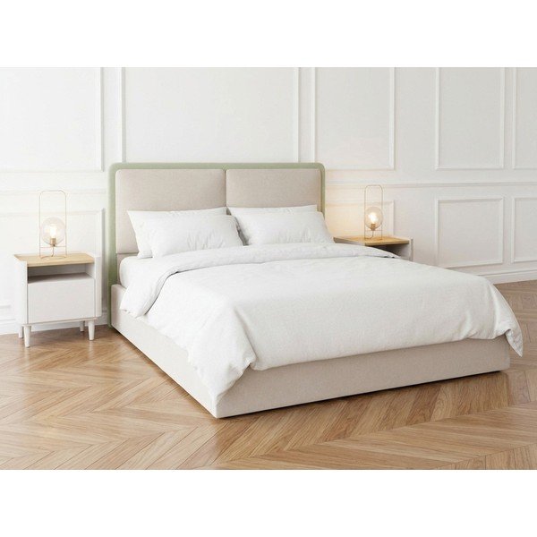 Letto matrimoniale beige imbottito con contenitore con rete inclusa 180x200 cm Mara – Bobochic Paris-image-2