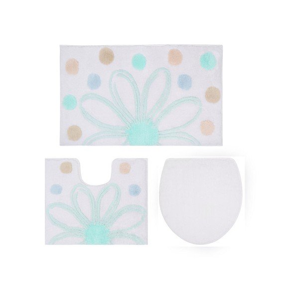 Set 2 koupelnových předložek a povlaku na záchodové prkénko Confetti Minty Alinda