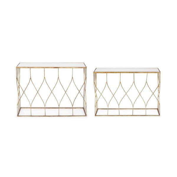 Set di tavoli consolle dorati con piano in vetro 2 pz 33x104 cm Elenor – Bizzotto-image-4