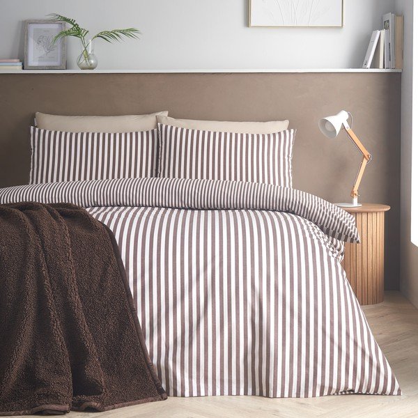 Set copripiumino e federa marrone scuro per letto matrimoniale 200x200 cm Epping Textured Stripe – Catherine Lansfield-image-2