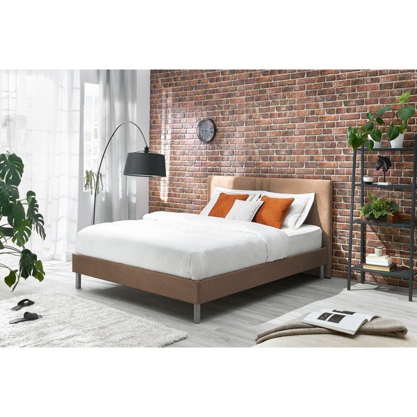 Letto matrimoniale imbottito marrone chiaro con griglia 180x200 cm Kerry - Bobochic Paris-image-1