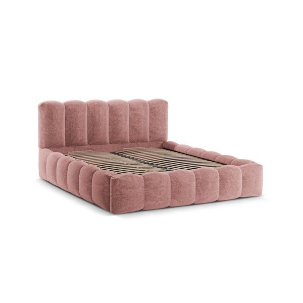 Letto matrimoniale imbottito rosa con contenitore con rete inclusa 180x200 cm Lupine – Micadoni -image-3