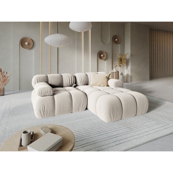 Divano angolare componibile color crema (con penisola a destra/con chaise lounge) con rivestimento in velluto – Micadoni -image-1