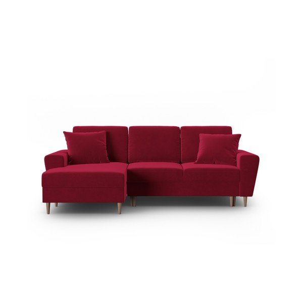 Divano angolare rosso allungabile e con contenitore (con penisola a sinistra/con chaise lounge) con rivestimento in velluto Kyoto – Cosmopolitan Design