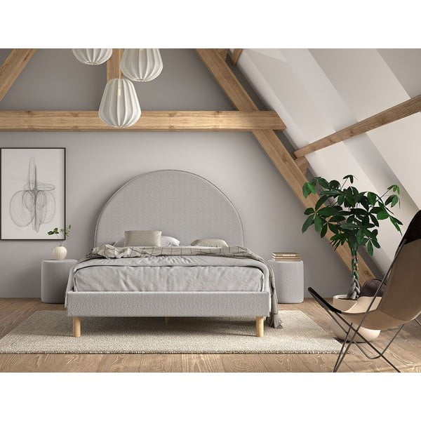 Letto singolo imbottito grigio con griglia 140x200 cm MOON - Vipack-image-4
