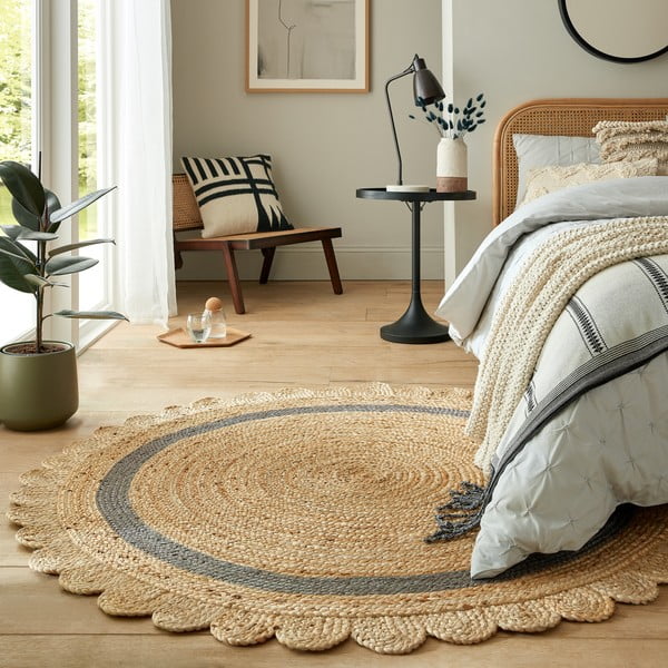 Tappeto rotondo grigio/di colore naturale in iuta tessuto a mano ø 160 cm Grace Grey – Flair Rugs-image-1