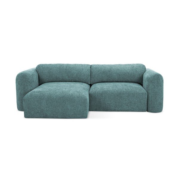 Divano angolare blu allungabile/con contenitore (con penisola a sinistra/con chaise lounge) con rivestimento in ciniglia Mele – Makamii