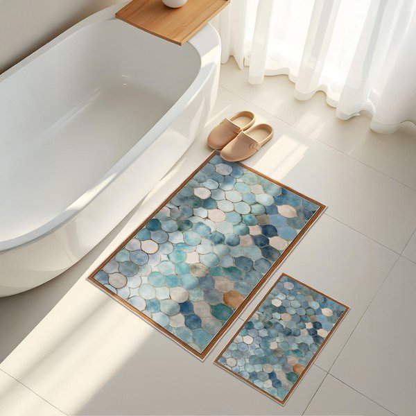 Set di tappetini per il bagno blu 2 pz 60x100 cm – Foutastic-image-1