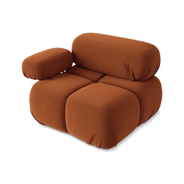 Parte divano componibile arancione (con penisola a sinistra) con rivestimento in velluto Lokua – Makamii-image-3