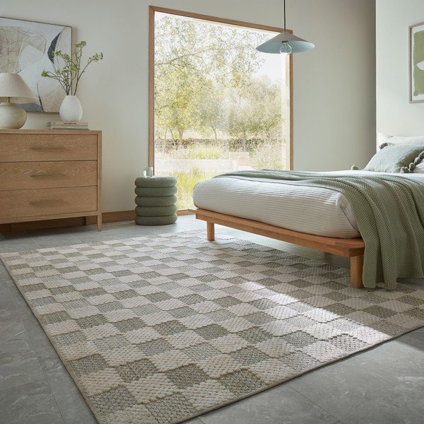 Tappeto verde in misto cotone lavabile 155x230 cm Muted Checkerboard – Flair Rugs-image-3