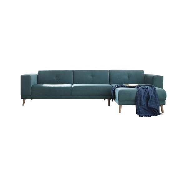 (Qualità II) Divano angolare blu con poggiapiedi Luna, angolo destro, 308 cm - Bobochic Paris-image-4