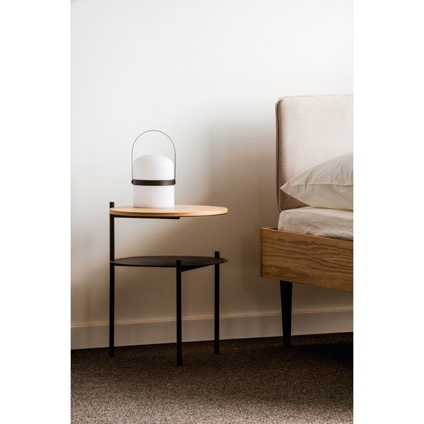 Comodino nero/di colore naturale con piano effetto rovere Tu – noo.ma-image-2