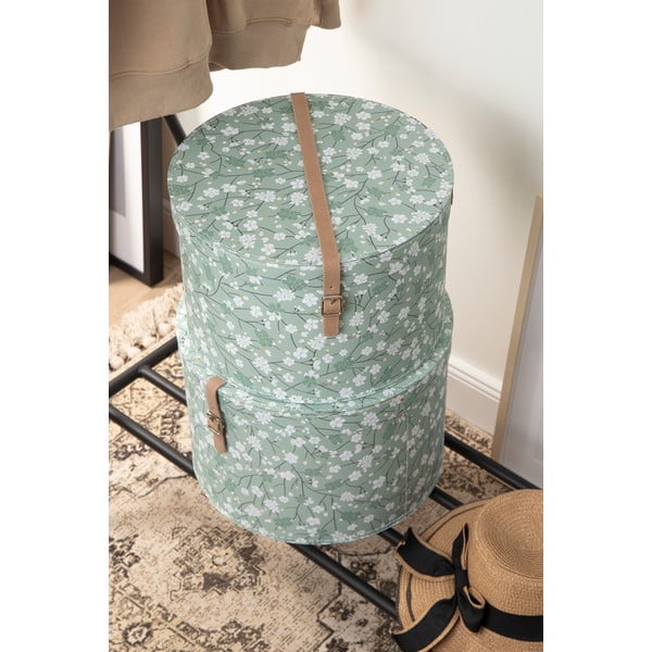 Scatole in set con coperchio verde chiaro in cartone 2 pz ø 37,5x25,5 cm Rut Paper Laminate – Bigso-image-1