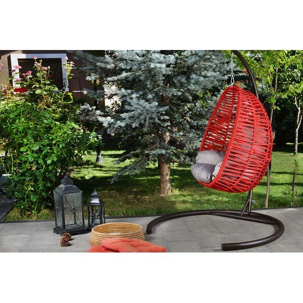 Sedia da giardino sospesa rosso-grigio Findik - Floriane Garden-image-2