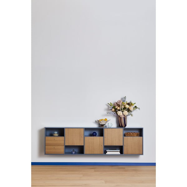Cassettiera bassa blu a sospensione in rovere naturale 220x61 cm Mistral - Hammel Furniture-image-1
