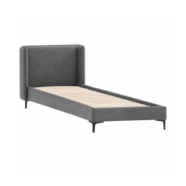 Letto singolo imbottito grigio scuro con griglia 90x200 cm Basti - Ropez