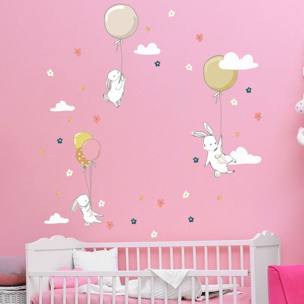 Adesivi murali per bambini Coniglietti fioriti - Ambiance-image-1