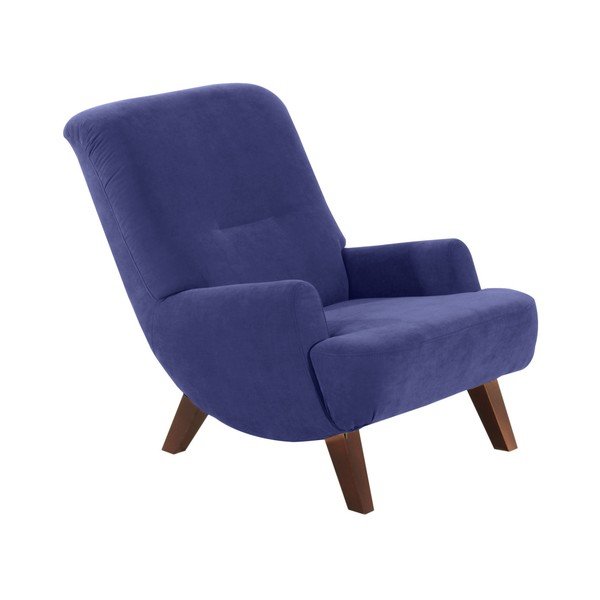 Poltrona blu con gambe marrone scuro Brandford Velor - Max Winzer
