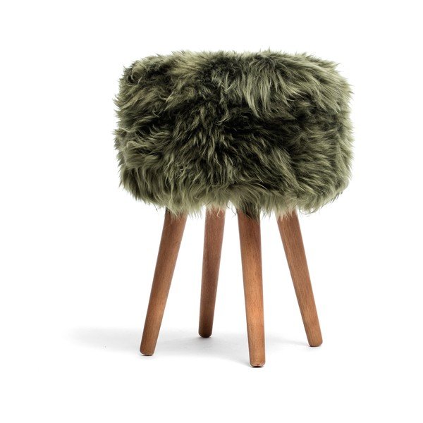 Sgabello con seduta in pelle di pecora verde scuro , ⌀ 30 cm - Royal Dream